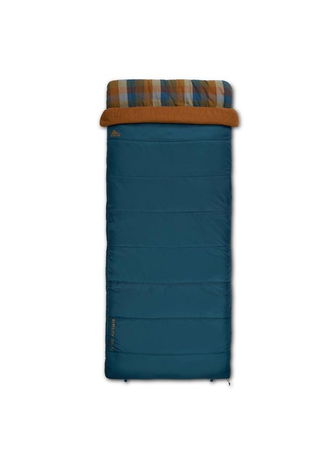 Kelty Wayback Flannel Lined Sleeping Bag, Built in Blanket, Traditional Rectangle Shape, Organic Flannel Cotton Liner, Dual Locking Slide Zips (Reflecting Pond) - Image 1