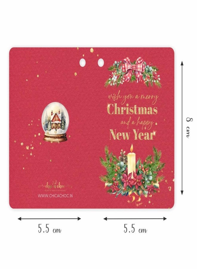 Chic a Choc Merry Christmas Happy New Year Greeting Card, Gift Tag. Red handmade paper effect design. Pack of 40. With Jute String. For attaching to Gift Box, Cake Box. - Image 3