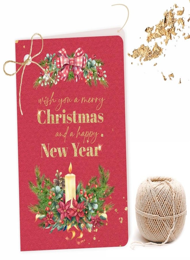 Chic a Choc Merry Christmas Happy New Year Greeting Card, Gift Tag. Red handmade paper effect design. Pack of 40. With Jute String. For attaching to Gift Box, Cake Box. - Image 1