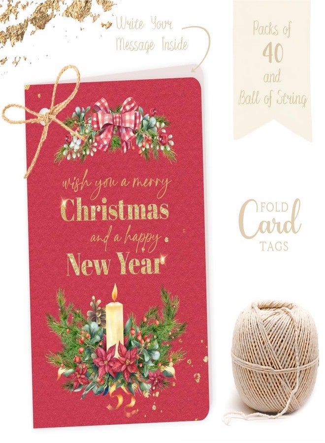 Chic a Choc Merry Christmas Happy New Year Greeting Card, Gift Tag. Red handmade paper effect design. Pack of 40. With Jute String. For attaching to Gift Box, Cake Box. - Image 2