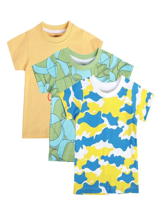 miniklub Baby Short Sleeve Round Neck Multi Color Cotton Printed T-Shirt Pack Of 3 (0-3M) - Image 1