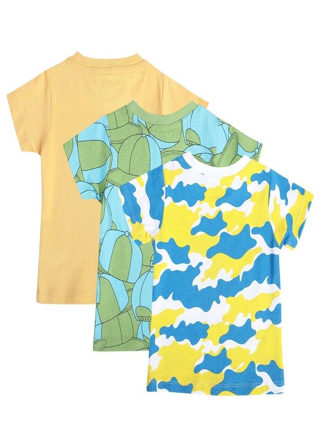 miniklub Baby Short Sleeve Round Neck Multi Color Cotton Printed T-Shirt Pack Of 3 (0-3M) - Image 3
