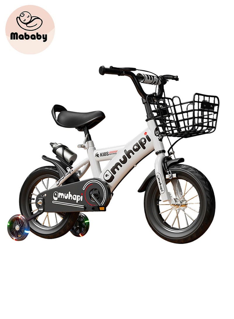 ما بيبي دراجة أطفال مقاس 12-20 بوصة مصنوعة من الفولاذ الكربوني العالي للأطفال من سن 2 إلى 14 عامًا مع عجلات تدريب وامضة مع سلة ومقعد قابل للتعديل وزجاجة مياه يمكن وضعها في الذيل وفرامل حساسة آمنة ومستقرة - Image 1