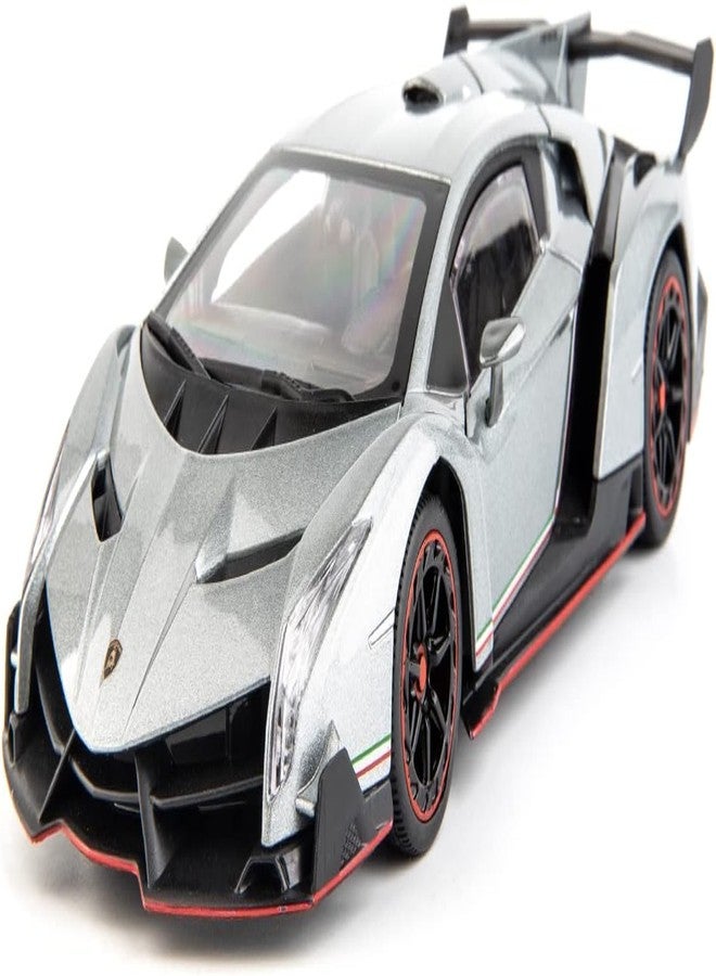 PEZYOX Diecast Car for Lambo Veneno Model Car 1/24 Scale Sports Toy Vehicle Door Can be Opened Toy Car Front Wheel Steerable (Gray) - Image 1