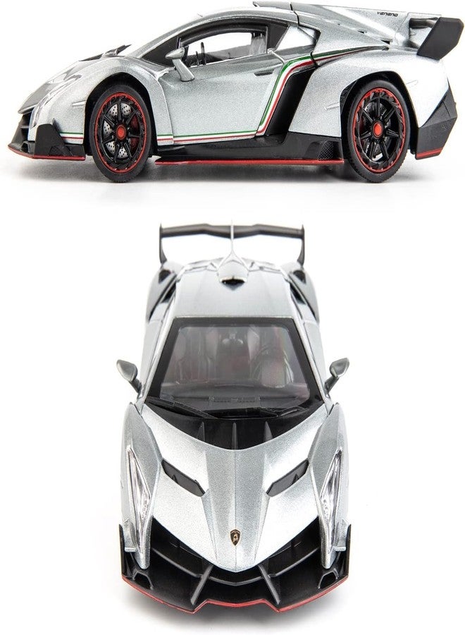 PEZYOX Diecast Car for Lambo Veneno Model Car 1/24 Scale Sports Toy Vehicle Door Can be Opened Toy Car Front Wheel Steerable (Gray) - Image 4