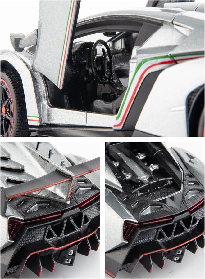 PEZYOX Diecast Car for Lambo Veneno Model Car 1/24 Scale Sports Toy Vehicle Door Can be Opened Toy Car Front Wheel Steerable (Gray) - Image 5