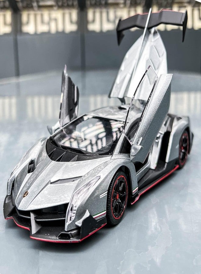 PEZYOX Diecast Car for Lambo Veneno Model Car 1/24 Scale Sports Toy Vehicle Door Can be Opened Toy Car Front Wheel Steerable (Gray) - Image 3