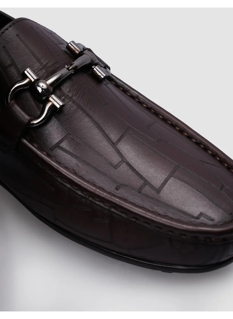 Cabani Brown Buckle Patterned Men's Loafer