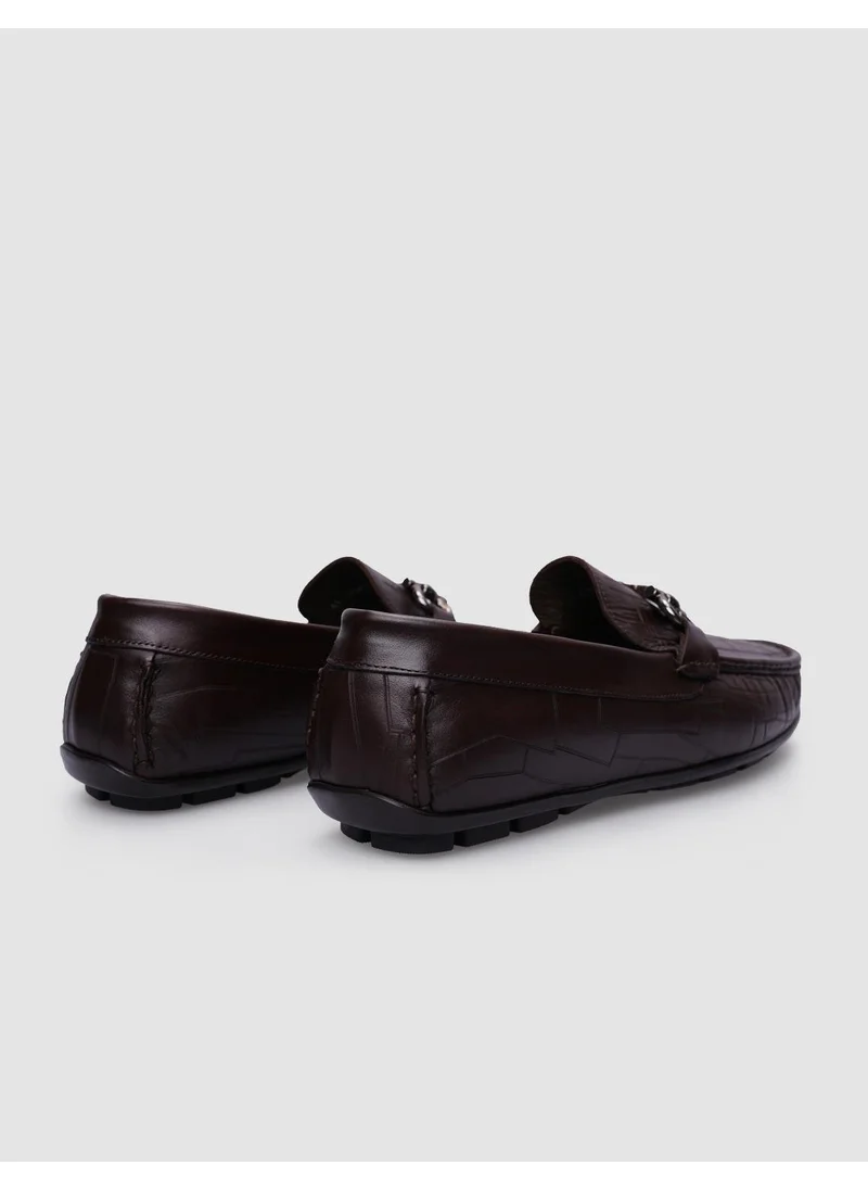 Cabani Brown Buckle Patterned Men's Loafer