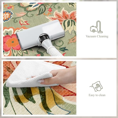 LEEVAN Anti Fatigue Mats for Kitchen Floor 2 Piece,Cushioned Memory Foam Green Kitchen Mats for Floor,Comfort Floral Boho Non Slip Kitchen Floor Mat for Sink,Laundry,Office(17''x29''+17''x47'') - Image 2