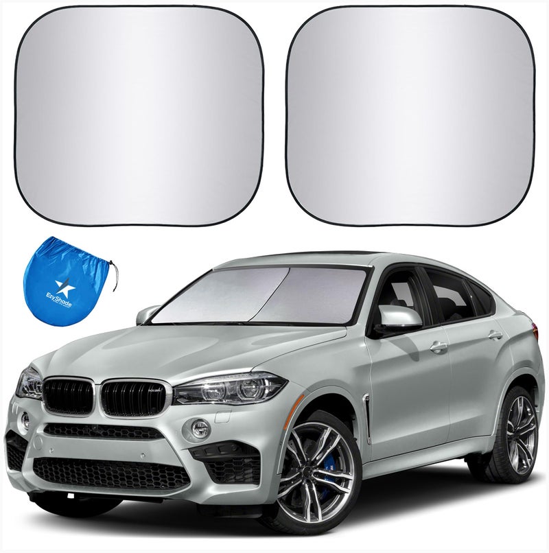 EzyShade Windshield Sun Shade with Shield-X Reflective Technology. See Size-Chart with Your Vehicle. Foldable 2-Piece Car Sunshades Reflect UV Sun and Heat and Protect Your Car. Standard (Medium) Size - Image 1
