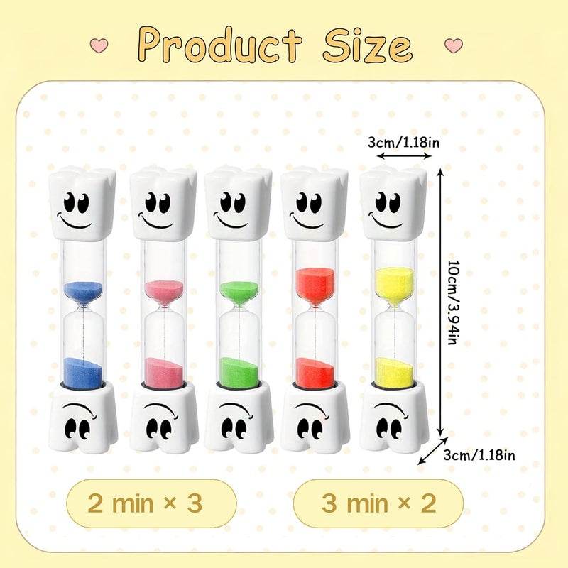 Fresilkora 5PCS Kids Toothbrush Timer, 2 Minute & 3 Min Timer for Teeth, Teeth Brushing Sand Time r for Kid, 2 Minute Sand Kids Time r, Fun Bathroom Hourglass, Dental Hygiene Habit Tool (2Min×3pcs 3Min×2pcs) - Image 2