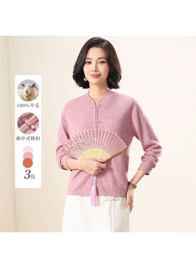 Hengyuanxiang New Chinese-Style Qipao Collar [Pure Wool] Traditional Chinese Frog Closure Cardigan For Mothers, Mid-Age And Elderly Knitted Coat - Image 2