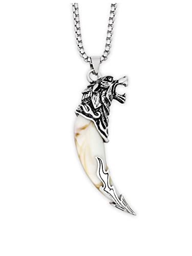 HAQUIL Silver Wolf Tooth Necklace - Men's Animal Fang Pendant With Retro Head Spear Chain for Ceremony Gift Jewelry - Image 1