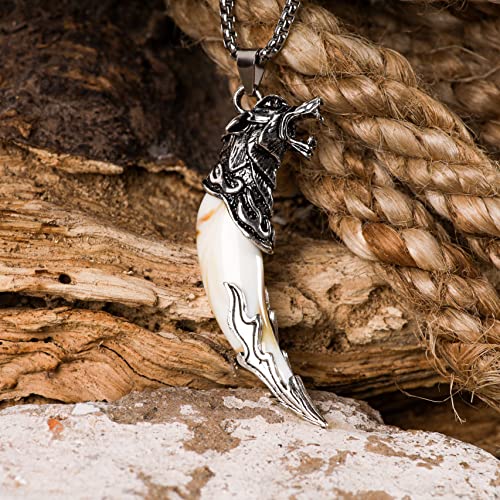 HAQUIL Silver Wolf Tooth Necklace - Men's Animal Fang Pendant With Retro Head Spear Chain for Ceremony Gift Jewelry - Image 2