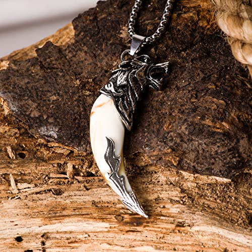 HAQUIL Silver Wolf Tooth Necklace - Men's Animal Fang Pendant With Retro Head Spear Chain for Ceremony Gift Jewelry - Image 3