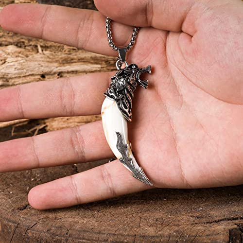 HAQUIL Silver Wolf Tooth Necklace - Men's Animal Fang Pendant With Retro Head Spear Chain for Ceremony Gift Jewelry - Image 4