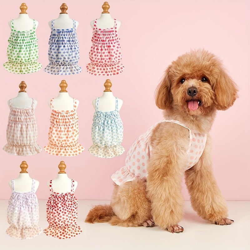 Orange Polka Dot Knit Dog Dress All Season Pullover For Small Breeds - Image 1