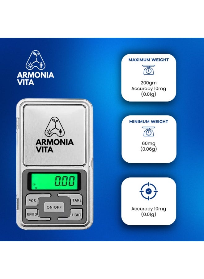 Generic - Armonia Vita Digital Pocket Scale, 200g Capacity, 0.01g Accuracy, 5 Weight Modes, LCD Display - Image 1
