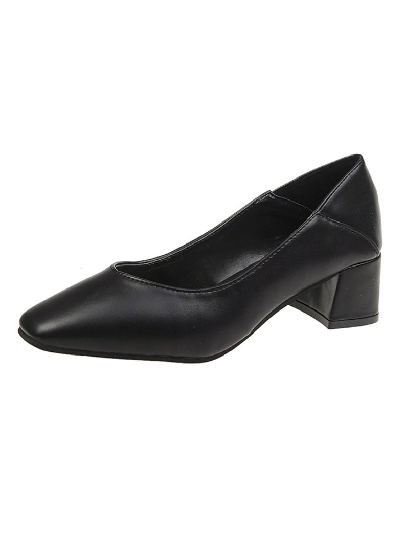 Rup Art Low Heel Shoes Women Dressy Comfort Elegant Women Casual Shoes Thick Heel Pointed Toe High Heels Solid Color Sleek Commuter Shoes Office Lady  - Image 1