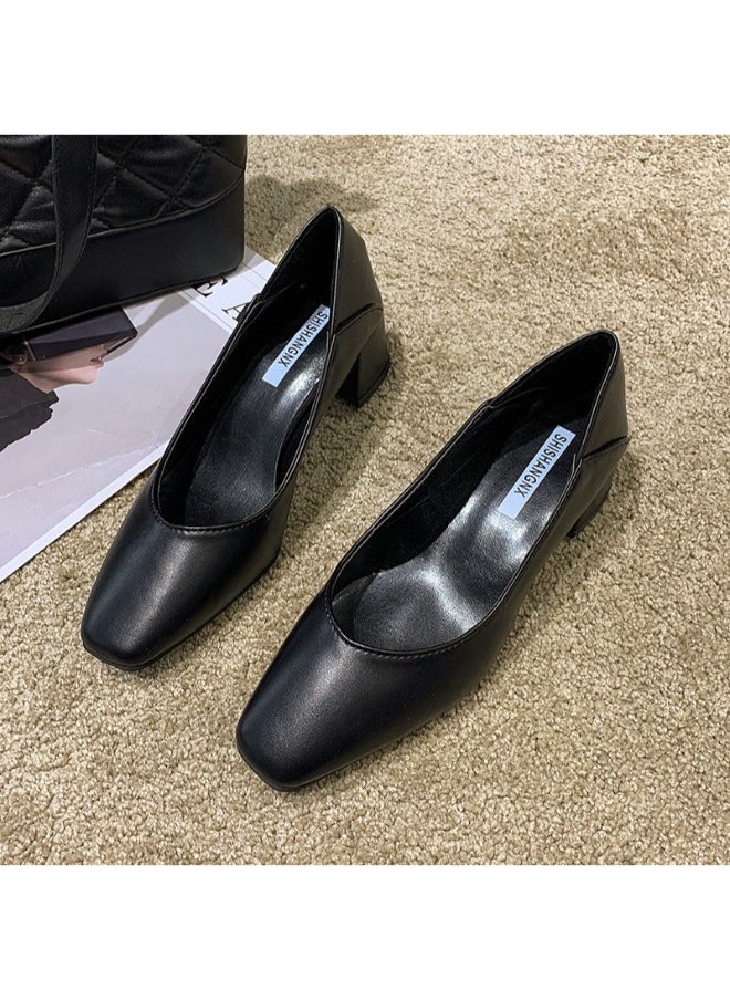 Rup Art Low Heel Shoes Women Dressy Comfort Elegant Women Casual Shoes Thick Heel Pointed Toe High Heels Solid Color Sleek Commuter Shoes Office Lady  - Image 3