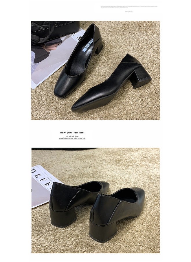 Rup Art Low Heel Shoes Women Dressy Comfort Elegant Women Casual Shoes Thick Heel Pointed Toe High Heels Solid Color Sleek Commuter Shoes Office Lady  - Image 5