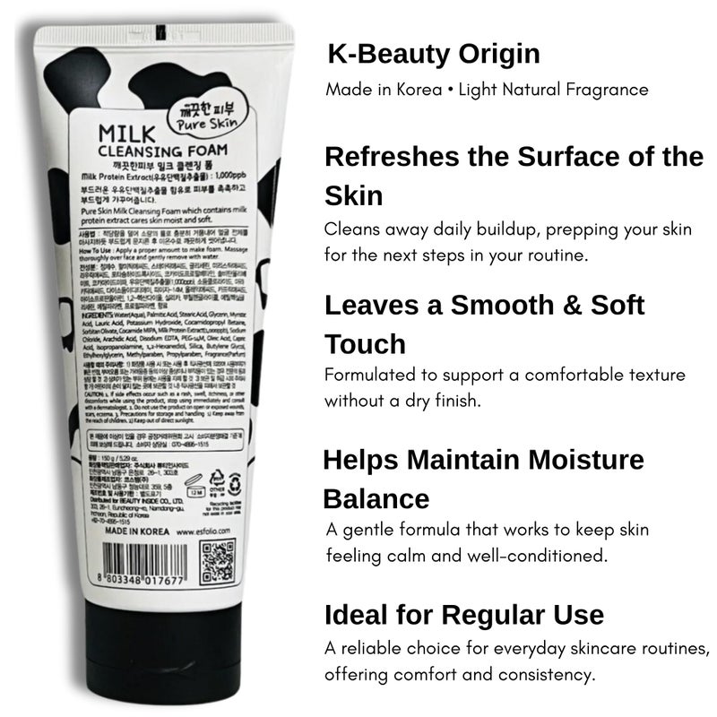 esfolio Milk Cleansing Foam â€“ Hydrating Face Wash for All Skin â€“ Korean Skincare Milk Protein for Gentle Deep Cleansing â€“ Moisturizing Facial Cleanser for Soft & Smooth Skin (5.29oz -150g) - Image 5