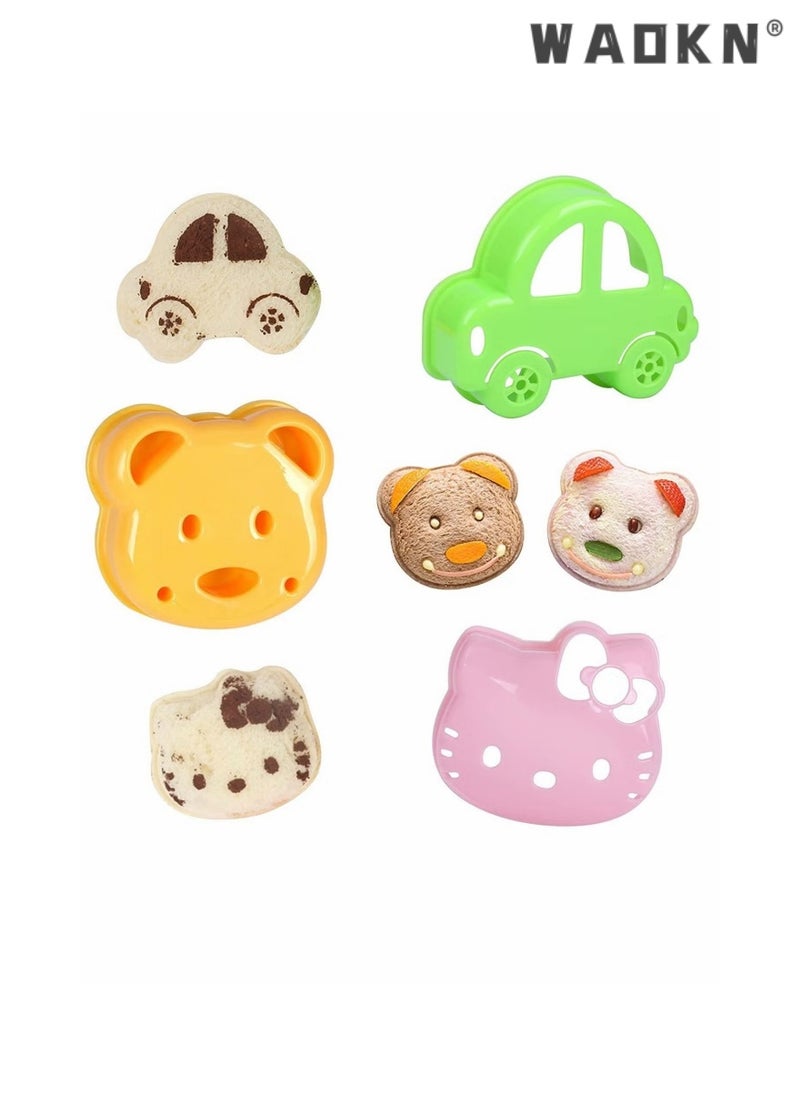 WAOKN 3PCS Cartoon Bear Car Kitty Cat Shape Sandwich Cutter and Sealer Bento Toast Bread Sandwich Mould, Uncrustable Sandwich Mould, Cut and Seal, Lunchbox and Bento Box Food Grade Safety  - Image 1