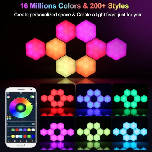 Vcwtty Hexagon Lights Wall Panels, Smart LED Wall Lights with APP, DIY Modular Assembled Music Sync RGB Gaming, Hex Light with USB-Power for Autism, Game Room Decor, Party (6-Pack) - Image 3