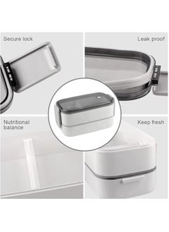 HOOKOR Adult Lunch Box, Leakproof 2 Layer Bento Box with Detachable Divider, BPA Free Box with Utensils, Microwave Safe Meal Prep Container  - Image 3