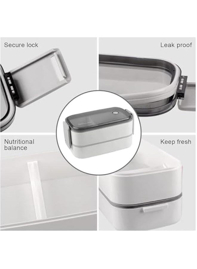 HOOKOR Adult Lunch Box, Leakproof 2 Layer Bento Box with Detachable Divider, BPA Free Box with Utensils, Microwave Safe Meal Prep Container  - Image 3