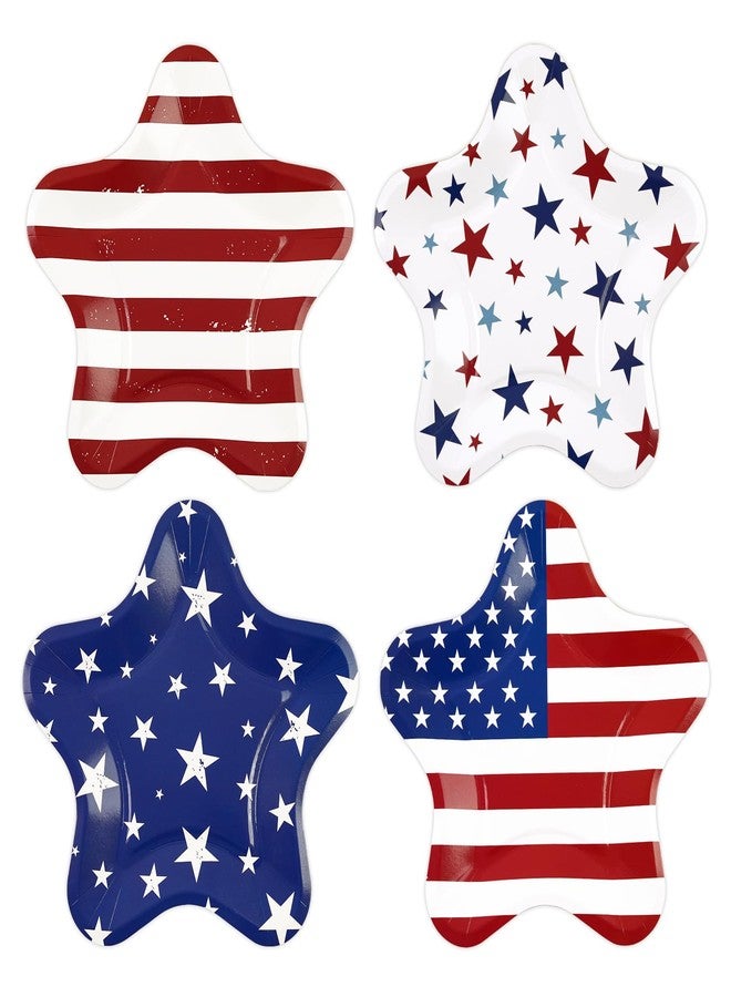 KFJBPB 40 Pack 4th of July Paper Plates 9 inch, Patriotic Red Blue Star Stripe Party Plates Disposable Cake Plate Dessert Plates Dinner Plates for Memorial Day Party Supplies (Star) - Image 1