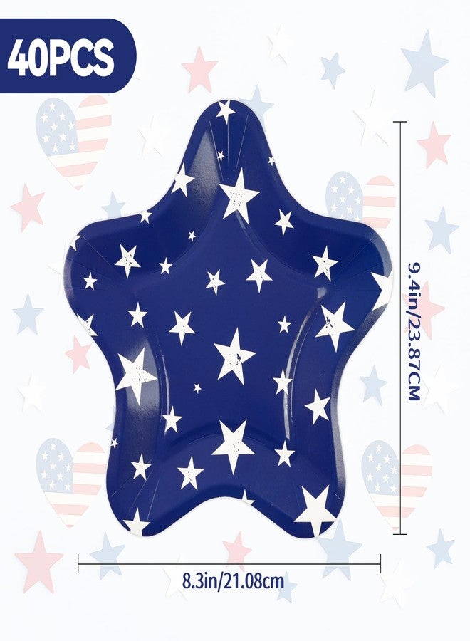 KFJBPB 40 Pack 4th of July Paper Plates 9 inch, Patriotic Red Blue Star Stripe Party Plates Disposable Cake Plate Dessert Plates Dinner Plates for Memorial Day Party Supplies (Star) - Image 2