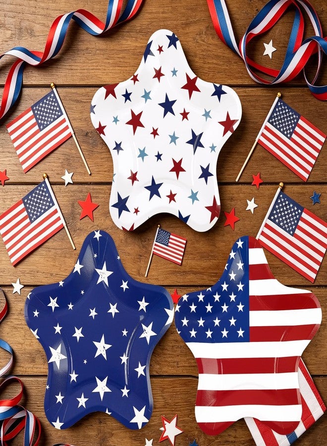 KFJBPB 40 Pack 4th of July Paper Plates 9 inch, Patriotic Red Blue Star Stripe Party Plates Disposable Cake Plate Dessert Plates Dinner Plates for Memorial Day Party Supplies (Star) - Image 4