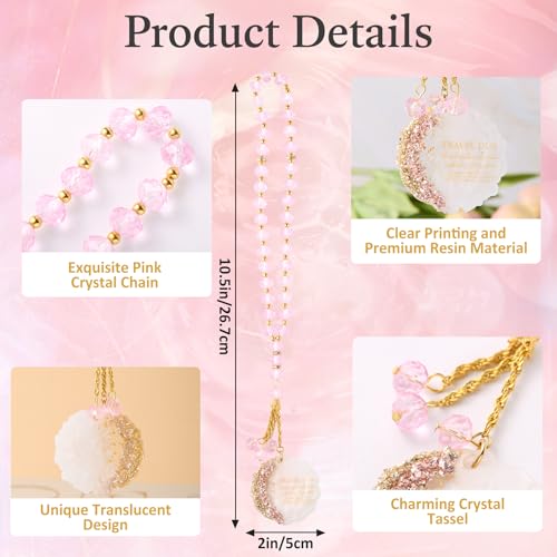 Ohmique Ayatul Kursi for Car - Islamic Car Hanging, Pink Gold Islamic Travel Dua Rear Mirror Charm Accessories, Allah Quran Turkish Prayer Mirror Hanger, Muslim Crystal Beads Hanging Gifts for Women (Pink) - Image 2