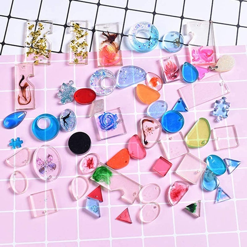 Snoogg SNOOGG Epoxy Resin Art Mould Set, Molds, Jewelry Casting Mould Pendant Earrings DIY Making Tool. 13 Cavaties with 10 Nos of Gold Color Key Chain Ring.  - Image 3