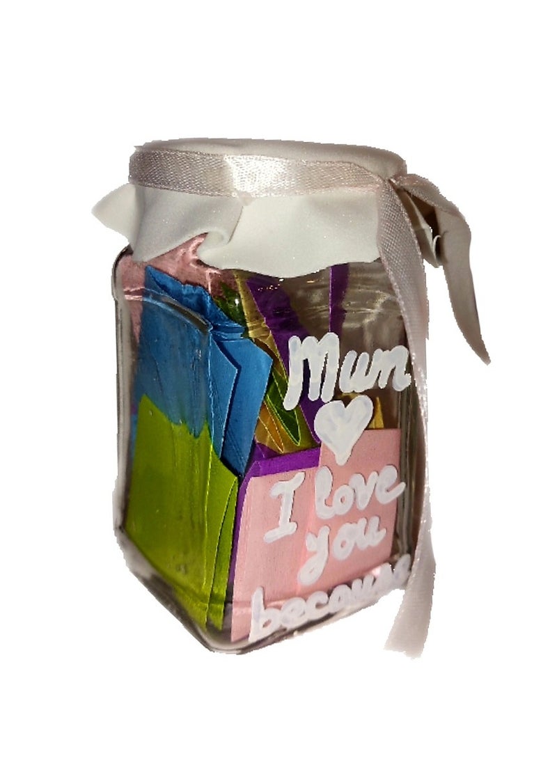 Generic Gift messages in a glass jar with small empty greeting cards for mother's day, mum, mom 