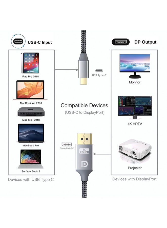 1.8 M USB-C To DP1.4 8K60Hz Adapter Notebook Connection Displayport Display-Color:Gray - Image 4
