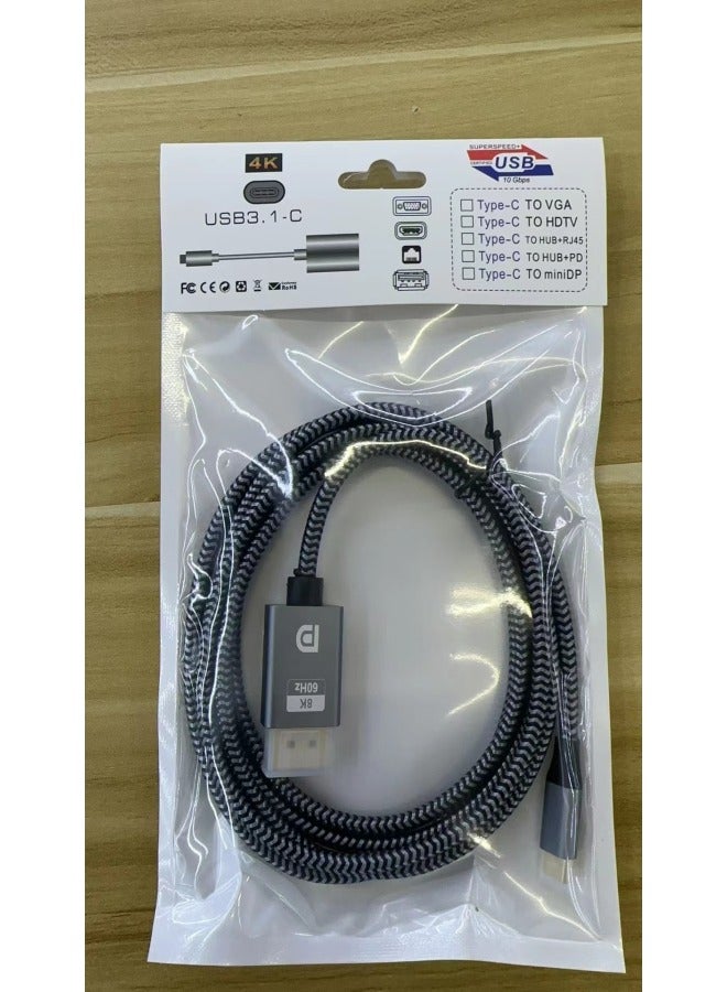 1.8 M USB-C To DP1.4 8K60Hz Adapter Notebook Connection Displayport Display-Color:Gray - Image 1