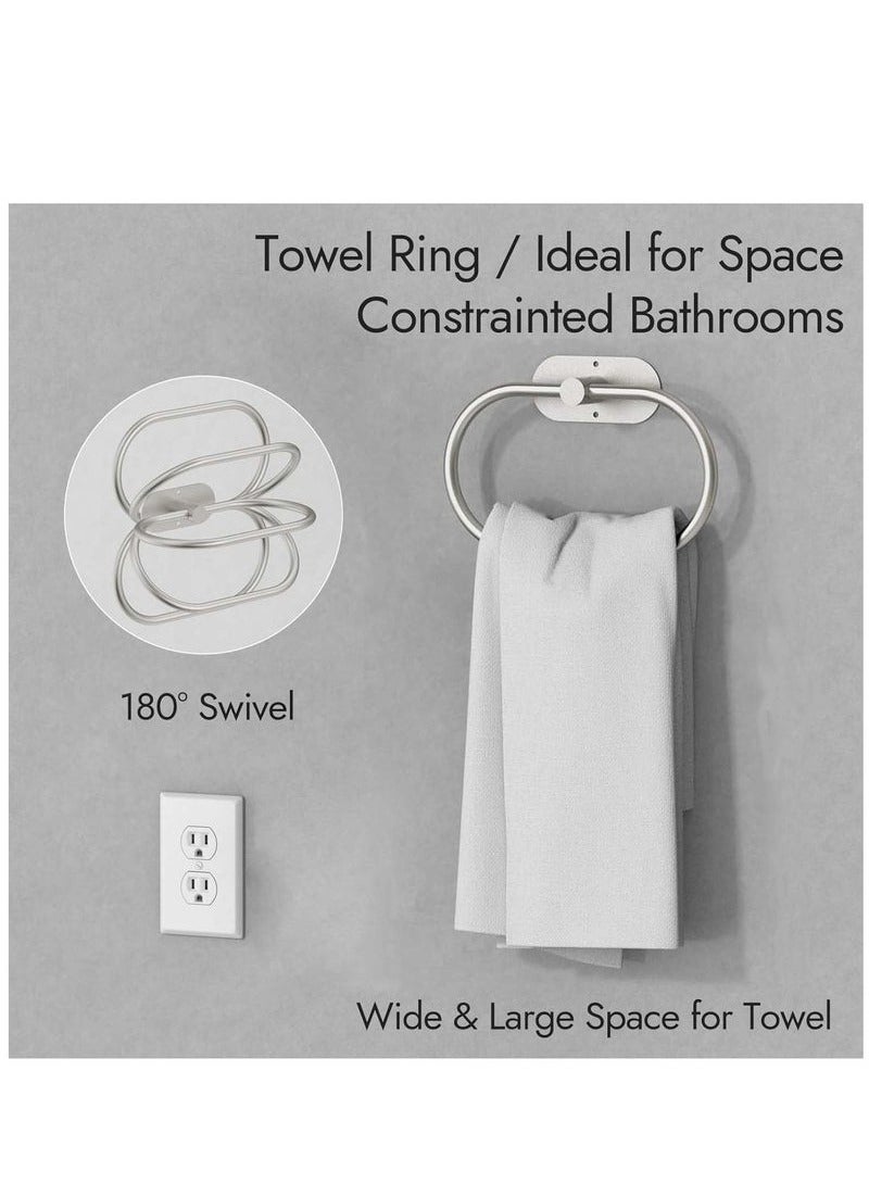 Beauenty 4 Piece Bathroom Hardware Set, Self-Adhesive Bathroom Accessories Sets, Stainless Steel Bath Towel Bar Set Include Towel Rack Wall Mounted, Toilet Paper Holder, Towel Ring, Robe Towel Hook(Silver) - Image 4