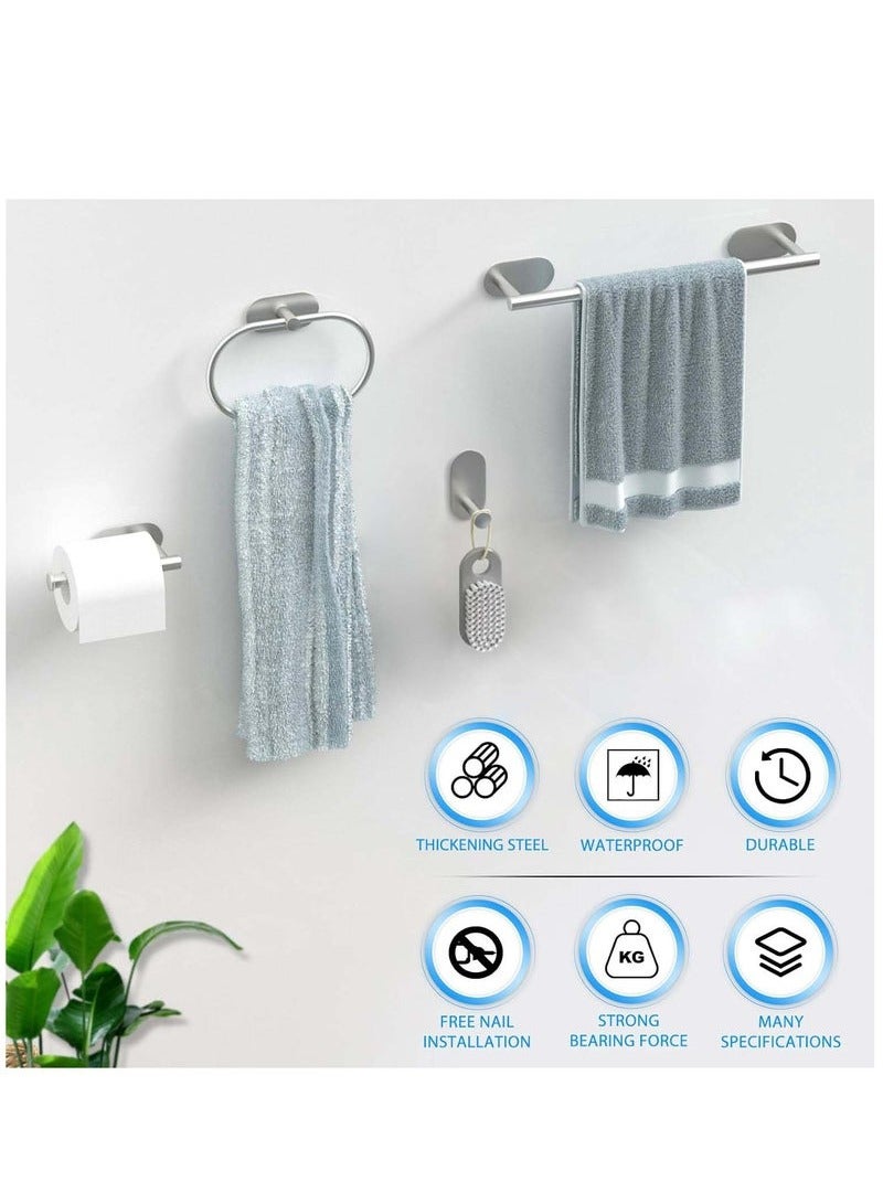 Beauenty 4 Piece Bathroom Hardware Set, Self-Adhesive Bathroom Accessories Sets, Stainless Steel Bath Towel Bar Set Include Towel Rack Wall Mounted, Toilet Paper Holder, Towel Ring, Robe Towel Hook(Silver) - Image 3