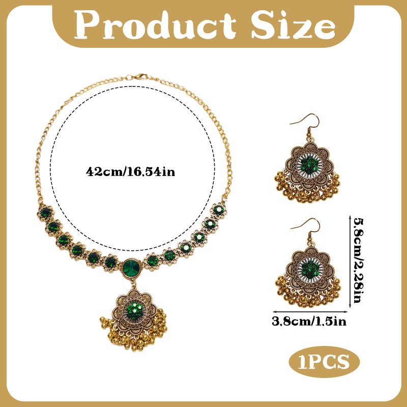 CZMZHFC Indian Jewelry Sets for Women,Oxidized Temple Jewelry,Bollywood Style Flower Ball Pendant Necklace,Jhumka Flower Ball Dangle Earrings,Dainty Wedding Jewelry,Ethnic Traditional Bridal Gifts for Women - Image 2