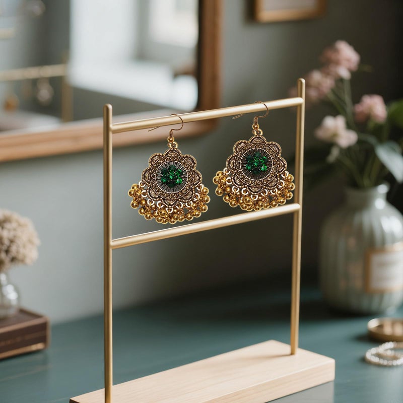 CZMZHFC Indian Jewelry Sets for Women,Oxidized Temple Jewelry,Bollywood Style Flower Ball Pendant Necklace,Jhumka Flower Ball Dangle Earrings,Dainty Wedding Jewelry,Ethnic Traditional Bridal Gifts for Women - Image 3