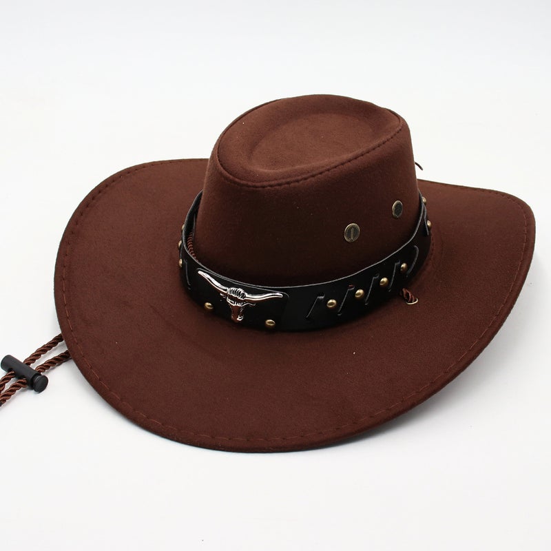 Vintage Western Cowboy Hat Unisex Coffee (cloth Denim black bull head)
