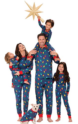 PajamaGram Matching Christmas PJs for Family Christmas Lights Dog XLarge Blue - Image 1