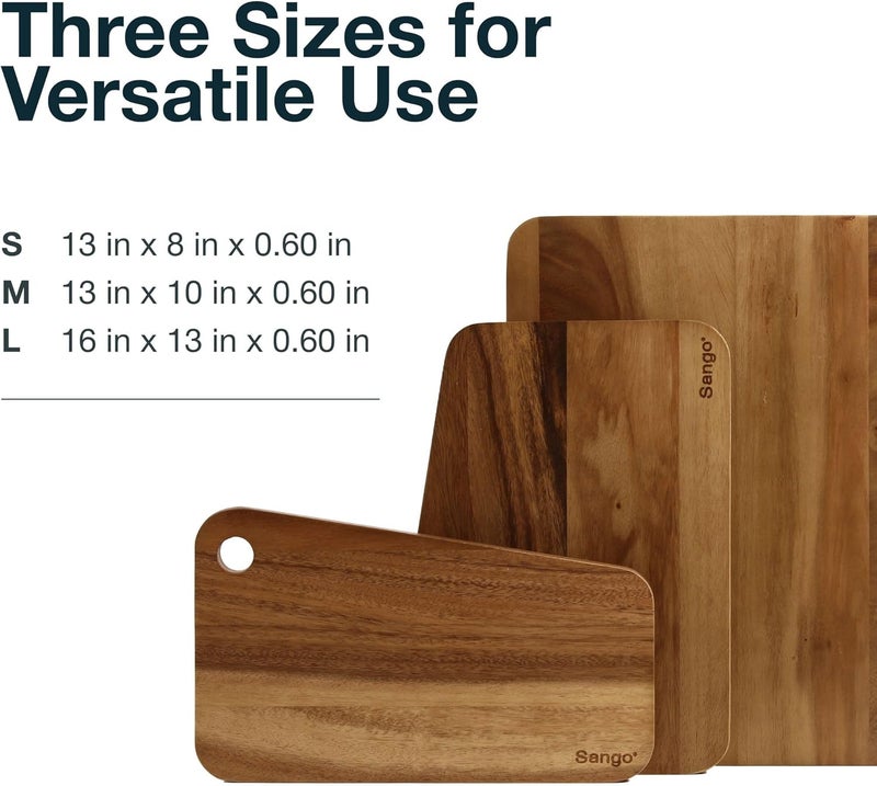 Sango Acacia Cutting Board Set with Slant Edge and Hanging Holes, 3-Piece - Wood Chopping Boards, Stackable & Reversible for Kitchen, Non-Toxic, Perfect as Butcher Block Countertop, Atelier - Image 3