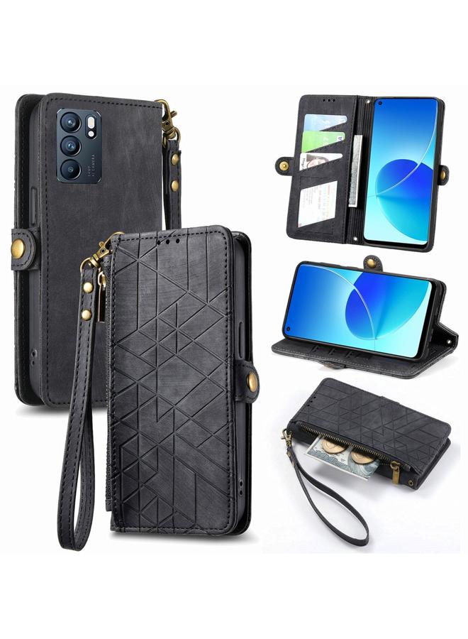 اس-توب جراب هاتف OPPO Reno6 5G بسحاب هندسي ومشبك جانبي من الجلد - Image 1