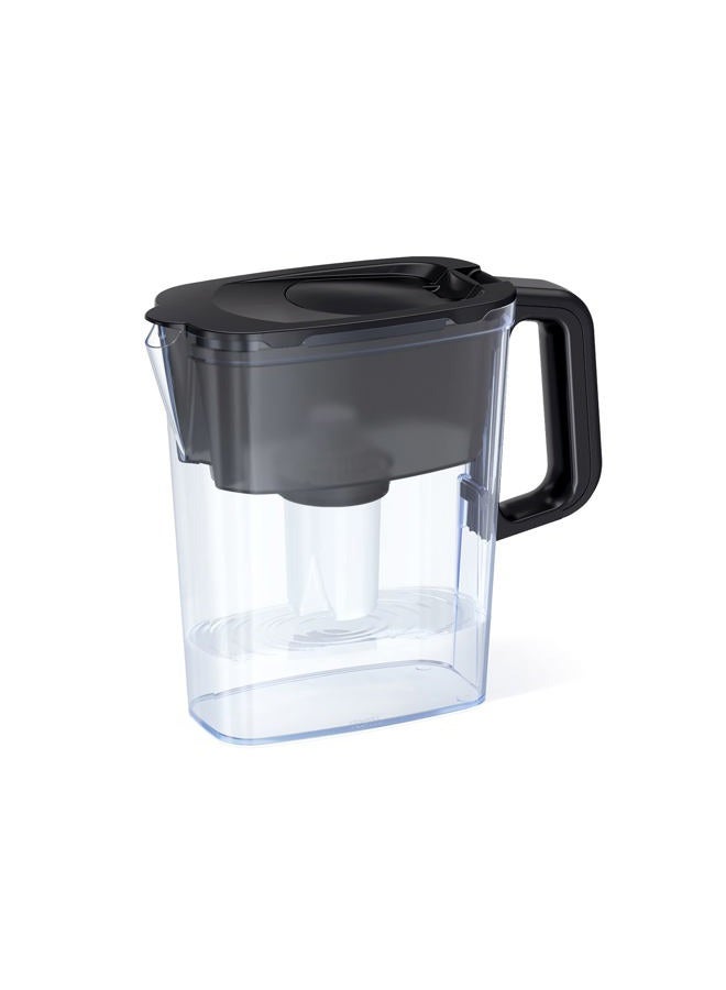 5 Cup Black Compact Fridge Water Filter Pitcher with 1 x B15 Filter, Easy Fill flip top lid, Reduces Chlorine, limescale and Heavy Metals. BPA Free