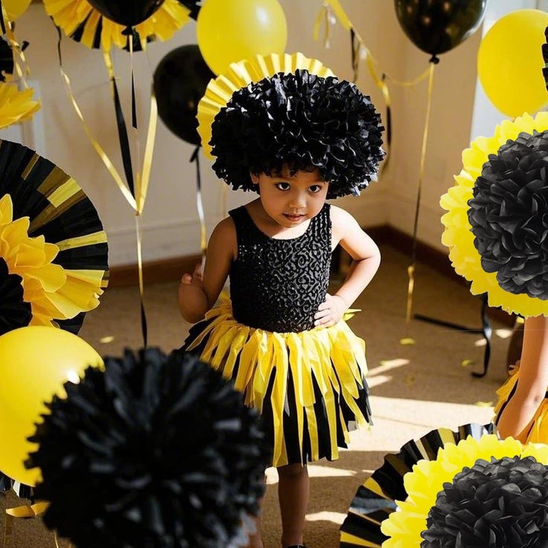 Capesaro Black and Yellow Tissue Paper Pom Poms, 15PCS Tissue Paper Flowers for Birthday Party Decorations, Bee Classroom Decor Wedding Baby Shower Home Decoration - Image 3