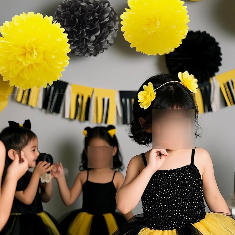 Capesaro Black and Yellow Tissue Paper Pom Poms, 15PCS Tissue Paper Flowers for Birthday Party Decorations, Bee Classroom Decor Wedding Baby Shower Home Decoration - Image 4